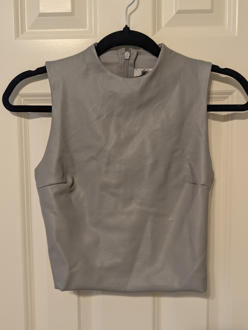 SKIMS Gray Faux Leather Sleeveless Mock Neck Crop Top S/P